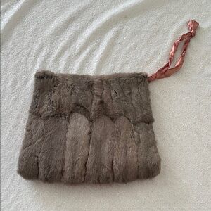 Vintage 1940 1950 Grey-brown real fur muff with built in zipper pocket bag AS IS